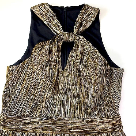 Muse Black and Gold Metallic Cross Knot Sleeveless Dress, Fully Lined, Size 2 - Picture 3 of 16